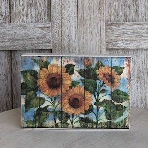 Sunflower block, tiered tray decor, cottage decor, sunflower decor, garden decor, farmhouse decor, country decor