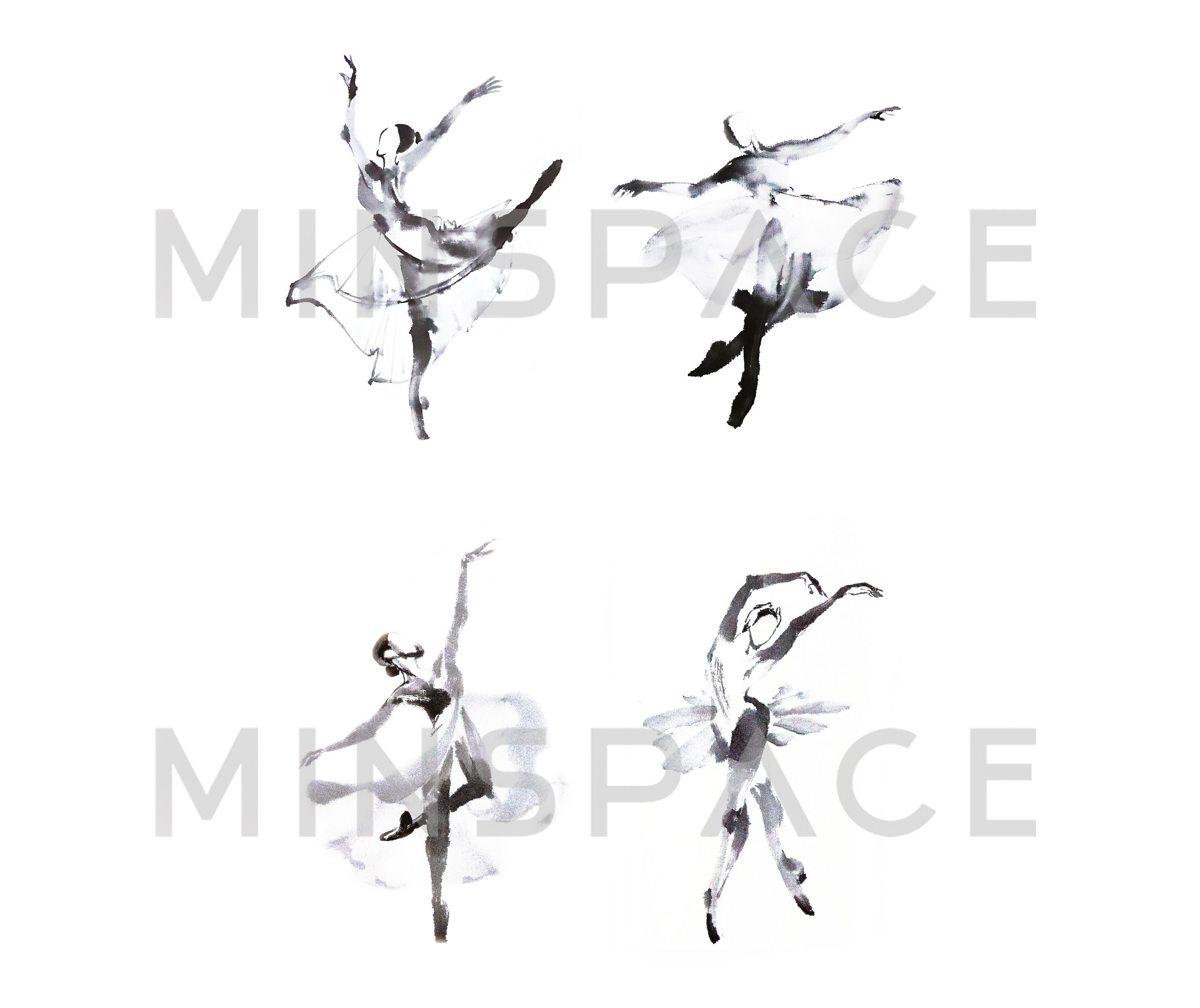 Dibujo de bailarina con pincel impresión de arte de tinta | Etsy