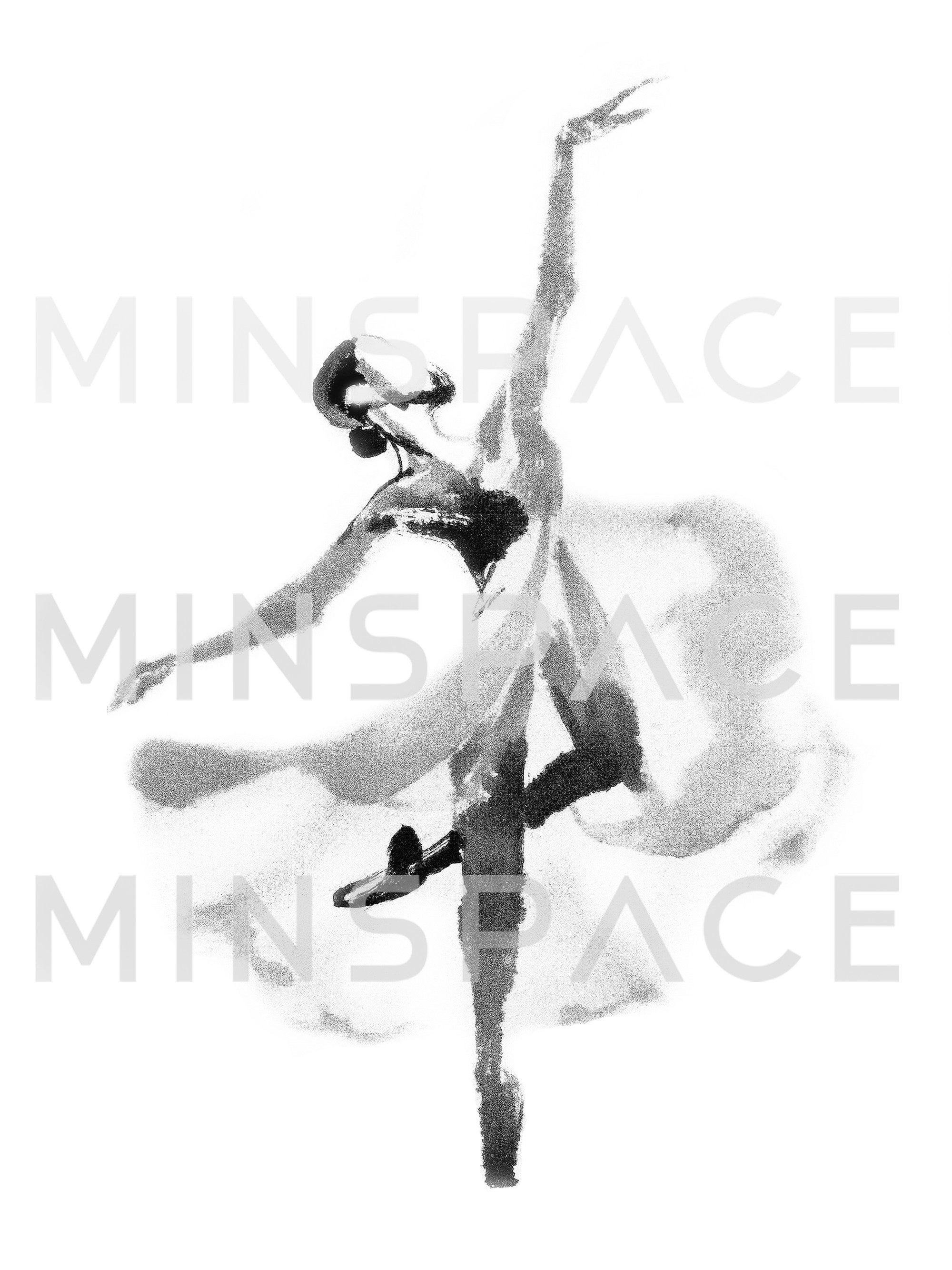 Dibujo de bailarina con pincel impresión de arte de tinta | Etsy