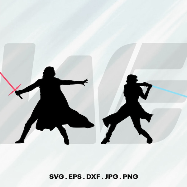StrWars SVG, StarWar Jedi Battle Rey vs Kylo Ren Silhouette. Jedi Battle Silhouette, Jedi SVG.