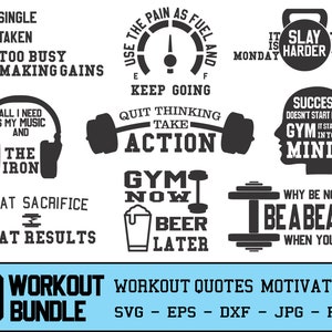 Workout Quotes SVG Bundle, Exercise Quotes, Fitness SVG, Funny Workout SVG, Cut File For cricut, Clipart, Digital Download, Vector,