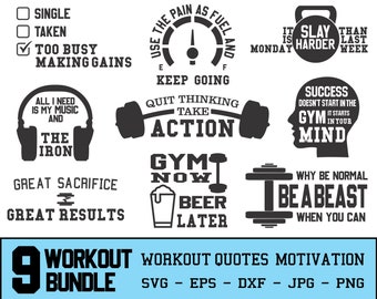 Workout Quotes SVG Bundle, Exercise Fitness Clipart (Digital Download)