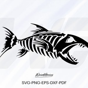Skeleton Fish Svg, Fish Bone Svg, Piranha Svg, Decal, Vinyl. , Vector, Silhouette , Cut File For Cricut, Svg, Png, Eps, Dxf, Pdf.