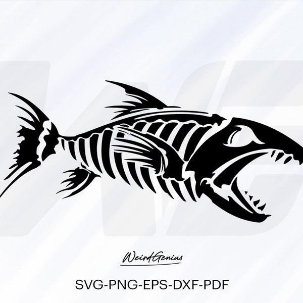 Skeleton Fish Svg, Fish Bone Svg, Piranha Svg, Decal, Vinyl. , Vector, Silhouette , Cut File For Cricut, Svg, Png, Eps, Dxf, Pdf.