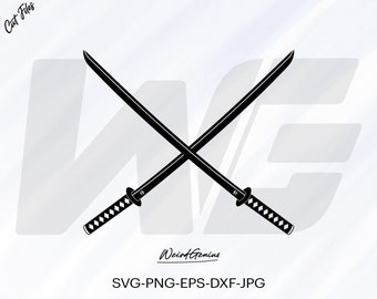 Katana Svg, Sword Svg, Japanese Sword Svg, Samurai Svg, Crossed Katana Svg, Fichier de haute qualité, Fichier coupé pour Cricut, Svg, Png, Eps, Dxf, Jpg