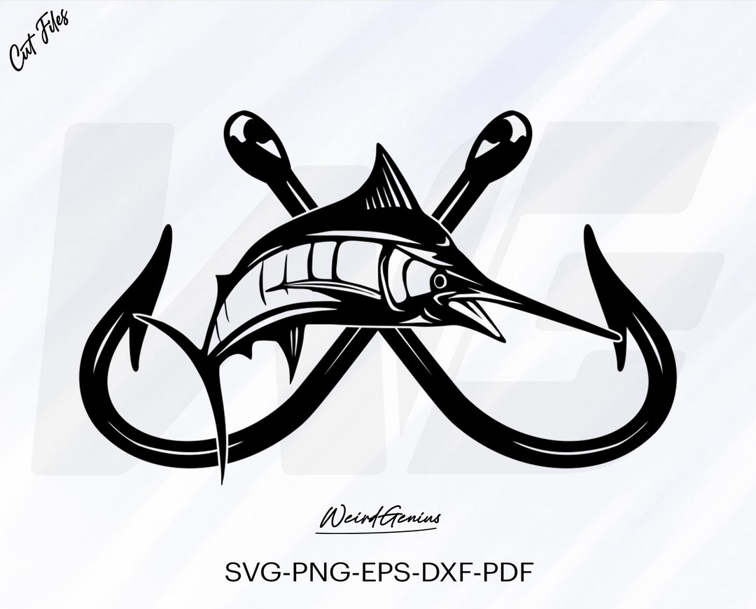 Crossed Fish Hooks Svg, Marlin Svg, Bass Fishing Svg, Fisherman Svg
