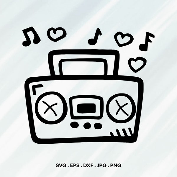 Radio Boombox SVG, Boom Box SVG, Radio SVG, Cut File For cricut, Clipart, Digital Download, Vector, Silhoutte, Svg, Eps, Dxf, Png, Jpg