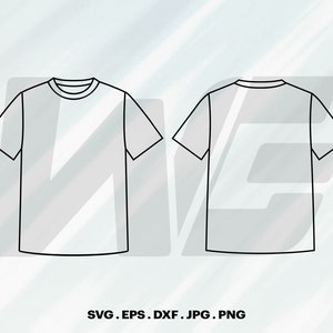 May include: A black and white line drawing of a t-shirt, showing the front and back views. The t-shirt has a crew neck and short sleeves.