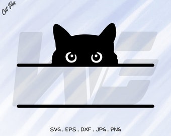 Black Cat Peeking SVG, Split Monogram Cut File (Digital Download)