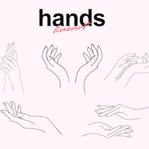 Hands clipart, magic mystic hand gestures icons symbols, Esoteric  witchcraft women hand, Black white line art outline hands PNG download