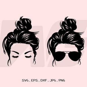 Messy Bun SVG, Mom Life SVG, Hair SVG, Messy Bun Face Svg, Cut File For cricut, Clipart, Digital Download, Vector, Silhoutte.