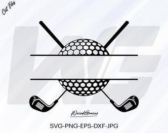 Golf Svg, Golf Monogram Svg, Golf Clubs Split Name Frame Svg, Crossed Golf Svg, High Quality File, Cut File For Cricut, Svg, Png, Eps.