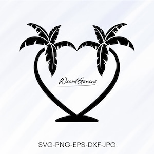 Palm Tree Heart Shape Svg, Palm Tree Svg, Digital Download, High Quality File, Cut File For Cricut, Svg, Png, Eps, Dxf, Jpg.