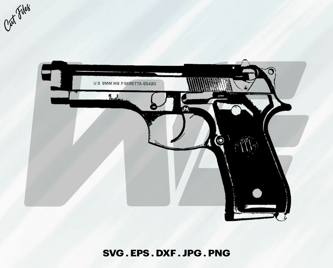 Handgun Svg, Gun Svg, Hand Gun Stencil, Beretta M9 Svg, M9 Svg, Pistol