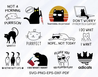 12 Funny Cats Svg Bundle, Cat Shirt Svg Bundle, Cat Svg Bundle, Cat Cut File, Transparent Background, Cut File For Cricut.