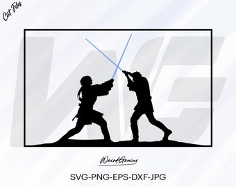 StrWars SVG, StarWar Jedi Battle Obi Wan vs Anakin Silhouette. Jedi Battle Silhouette, Jedi SVG, High Quality File, Cut File For Cricut, Svg