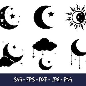Moon and Stars SVG Bundle, Moon SVG, Moon Png Cut File for Cricut ...