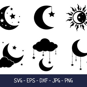 Maan en sterren SVG Bundel, Maan SVG, Maan Png Cut File Voor cricut, Clipart, Digitale Download, Vector, Silhoutte, Svg, Eps, Dxf, Png, Jpg