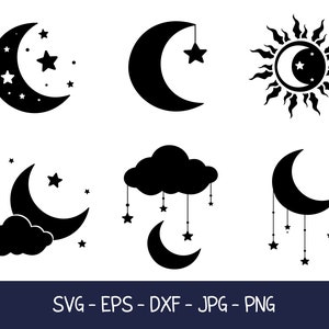 Moon and Stars SVG Bundle, Moon SVG, Moon Png Cut File for Cricut ...