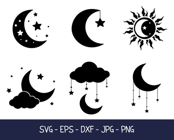 Crescent Moon and Stars Vector Clipart EPS PNG file