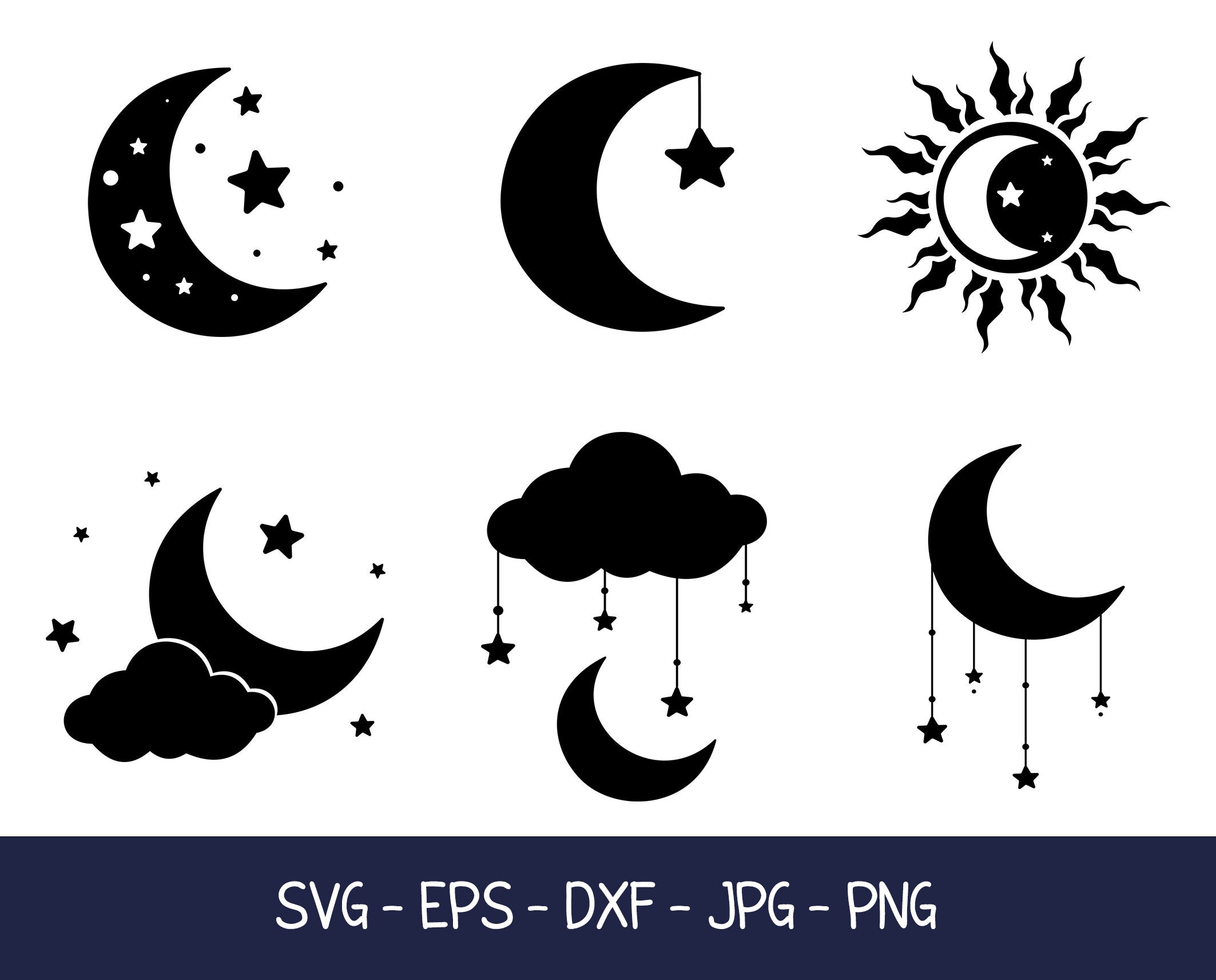 Moon Svg Bundle Moon Svg Files Moon Silhouette Stars Svg | The Best ...