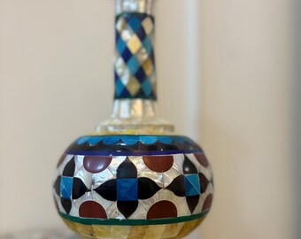 Abalone Shell & Mother of Pearl Vase: Coastal Inlay Decor