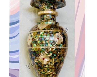Abalone Shell & Mother of Pearl Vase – 12" Coastal Inlay Decor, Luxury Handmade Gift