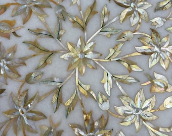 Octagonal Marble Tabletop: Mother of Pearl Floral Inlay, Golden Accents (44 X 44 )