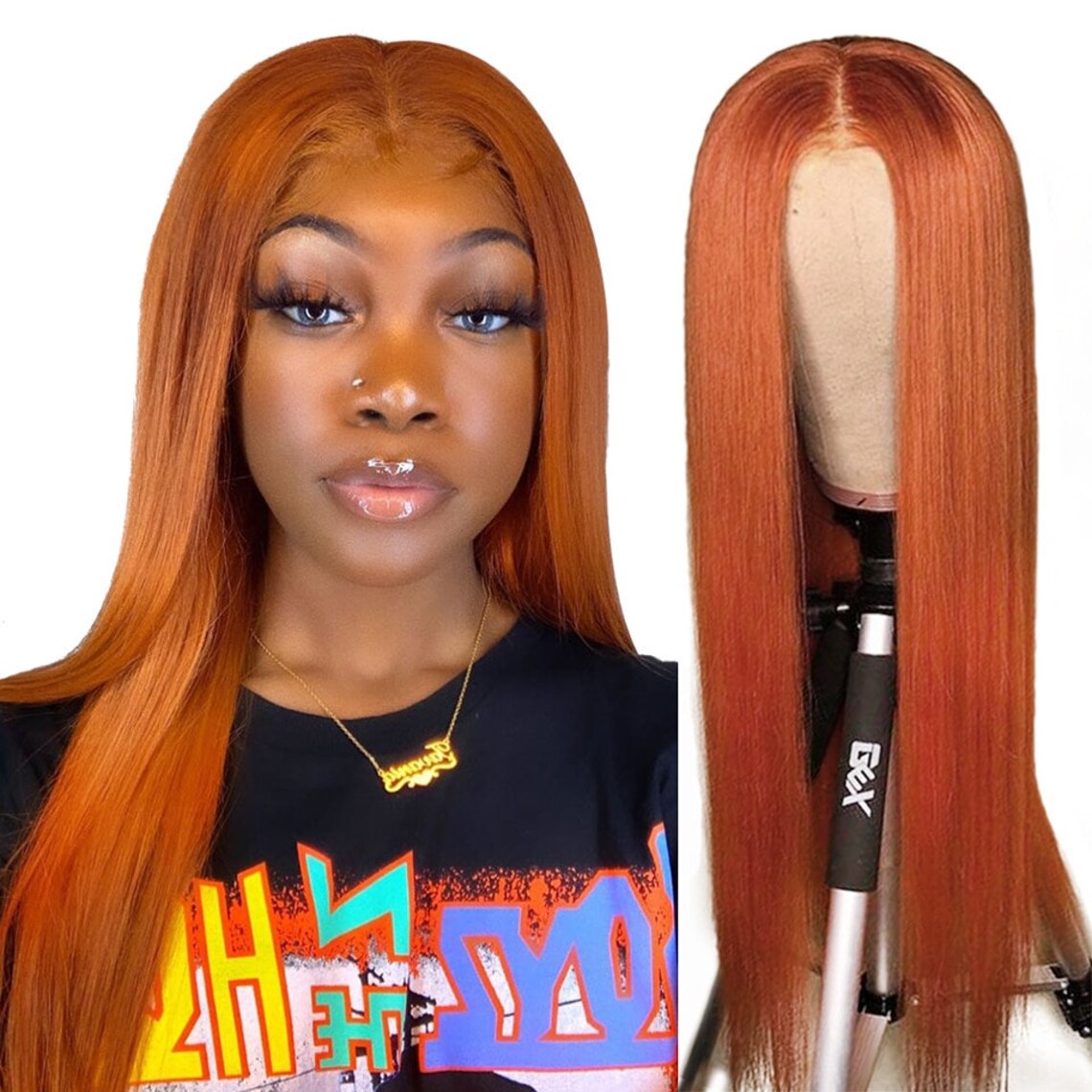 LACE FRONTAL WIG 100 Real Human Hair 13x4 Orange Ginger Etsy