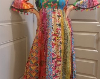 Patchwork summer colorful handmade dress