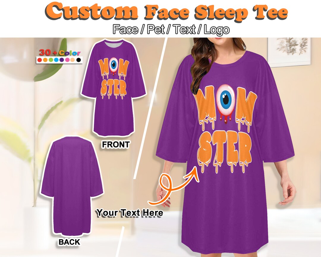 Pyjamas Fancy Text Custom Pajamas With Text for Women, Custom Sleep Tee Gift, Personalized ...