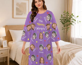 Personalized Mommy Nightshirt, Custom Kids Face Pajama Dress, Photo Gift For Mom, Cute Family Keepsake Gift, Mother's Day Gift