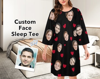 Custom Face Sleepshirt Funny Personalized Photo Nightshirt Sleepwear Oversized Sleep Tee Birthday Grandmom Mom Girlfriend Anniversary Gift