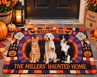 Custom Pet Halloween Doormat, Personalized Dog Photo Welcome Mat, Custom Portrait Doormat, Halloween Dog Gift, Spooky Porch Decor