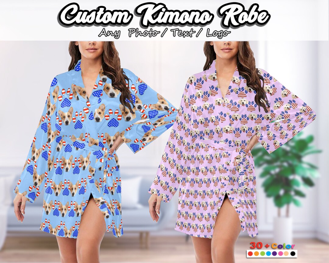 Ofmcap Robe Design Custom Nightgown for Women, Personalized Kimono Robes With Face, Custom ...