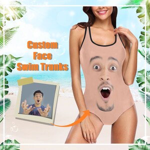 Customized Big Face Swimsuit, Personalized Holiday Bathing Swimsuit, Funny Husband Face Bikini, Swimwear with Picture Photo, Memorial Gift