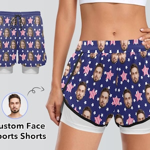 Custom Face Sports Shorts, Personalized Sports Shorts with Pattern, Men Women Athletic Shorts, Workout Shorts with Liner, Gym Running Shorts