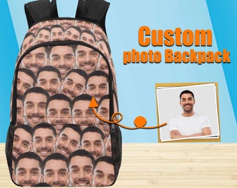 Custom Backpack with Faces, Personalized Multi Pictures Backpack, Casual Photo Backpack, Custom Designed Book Bag, Unique Gift for Him Her