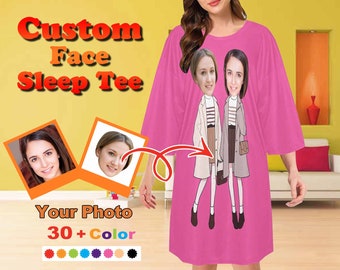 Custom Women's PajamaT-Shirt,Custom Face Pajama ,Holiday Pajamas,Funny Personalized Photo Sleepshirt,for Bachelorette Party Gift