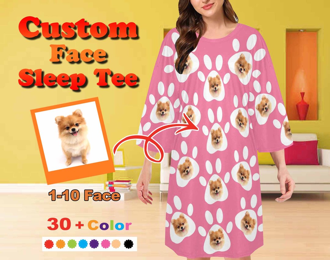 Custom Dog Face Pajamas,custom Sleep Shirt Printed for Woman