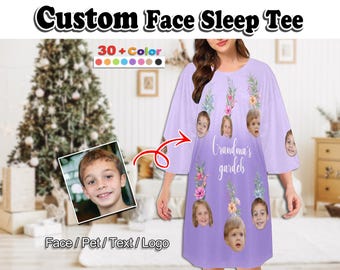 Personalized Grandma's Garden Sleep Tee: Custom Photo Nightgown