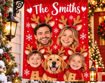 Personalized Christmas Garden Flag, Custom Family Photo Flag with Pet, Christmas Holiday Yard Decor, Housewarming Gift