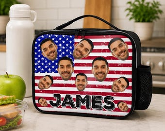 Custom Face Lunch Bag, Personalized Photo Insulated Lunch Tote, Custom Name Cooler Bag, Work School Travel Lunch Bag, Back to School Gift