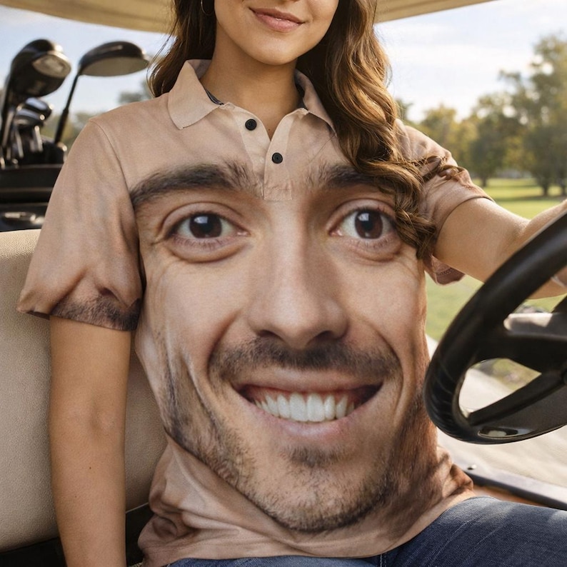 Personalized Face Polo Shirt,Custom Photo Golf Shirt,Funny Couple Matching Shirts,Gift for Boyfriend Girlfriend,Summer Vacation Outfit