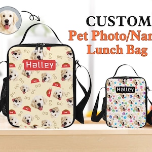 Sac à lunch personnalisé avec photo d'animal de compagnie, Sac à lunch personnalisé avec photo, Sac à lunch isotherme avec bandoulière, Boîte à lunch d'école pour cadeaux d'enfants