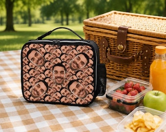 Personalized Face Lunch Bag, Custom Photo Lunch Tote, Funny Face Gift For Him, Custom Portrait Cooler Bag, Unique Birthday Gift