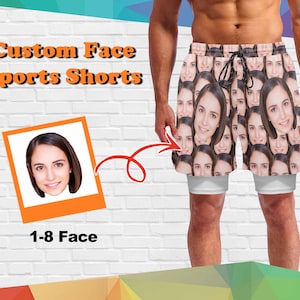 Custom Men Face Athletic Shorts, Personalized Funny Photo Sports Shorts, Muti-faces Gym Running Shorts, Custom Training Shorts, Men&#39;s Gift