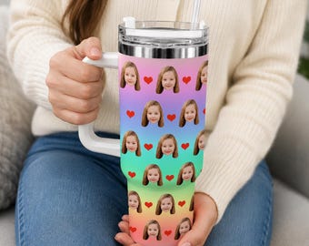Personalized Face Travel Mug, Custom Picture Tumbler with Straw, Funny Photo Cup, 40oz Insulated Tumbler, Gift for Mom, Daughter,Best Friend