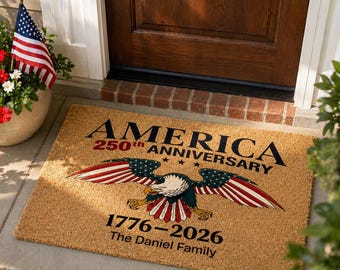 Custom America 250th Anniversary Doormat, Family Name Doormat, Front Door Decor, 250th Birthday USA, Personalized Patriotic Welcome Mat