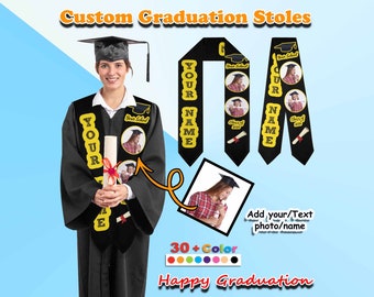 Custom Name Graduation Stole, Personalized Congratulation Senior Sash, with Photo Sashes, Customized College Stole, Customized Gift Idea